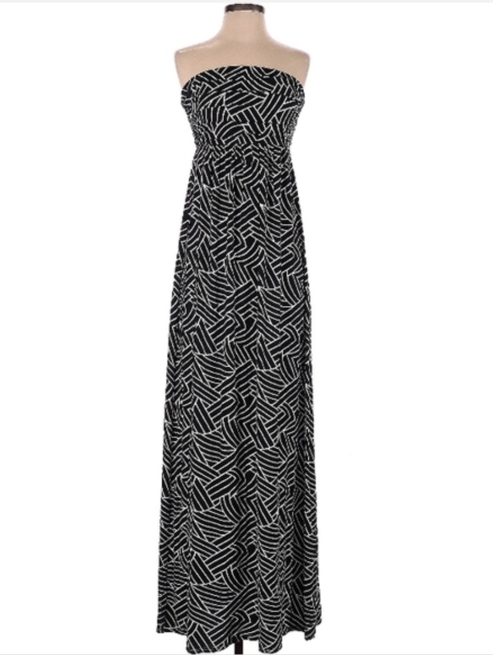 Maxi Dress fit S M Floor Length HourGlass Lilly Black White Knit Long Strapless